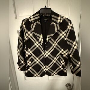 Talbots Size 10 black and cream plaid Blazer